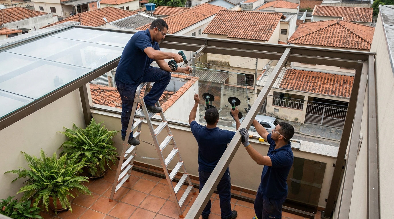 Cobertura de vidro em terraço com telhados em Campinas-SP