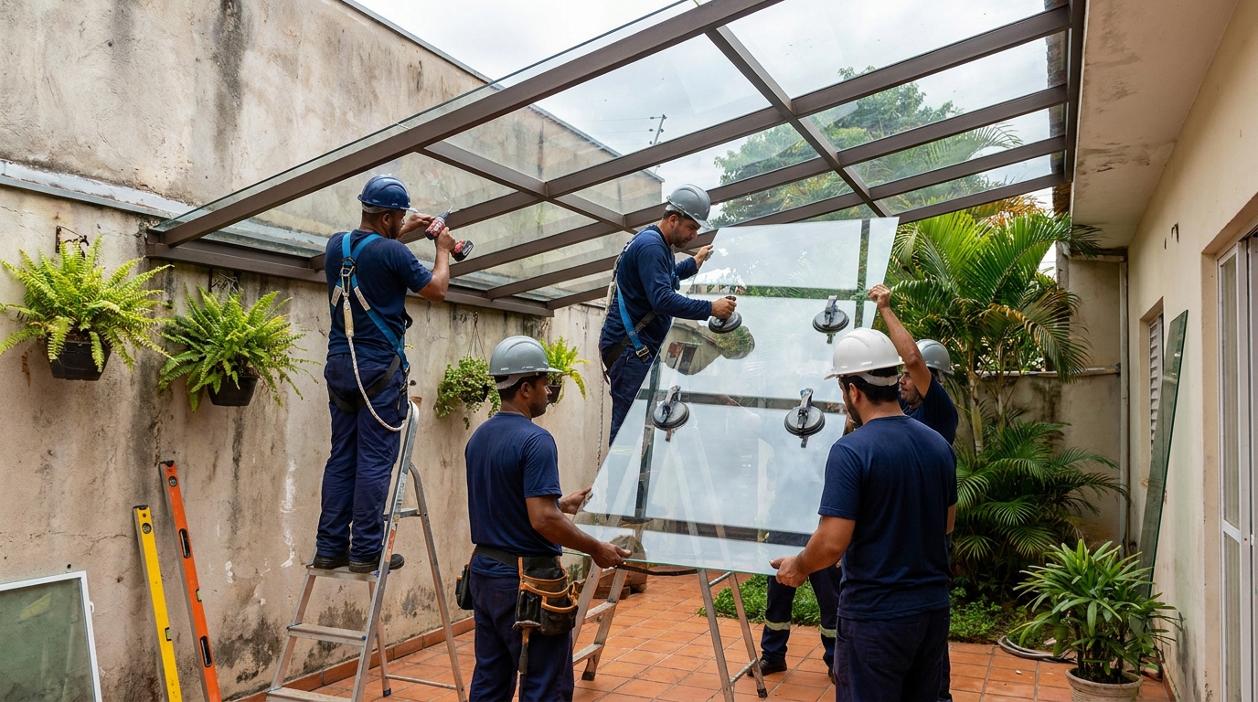 Instalação de cobertura de vidro em Campinas-SP