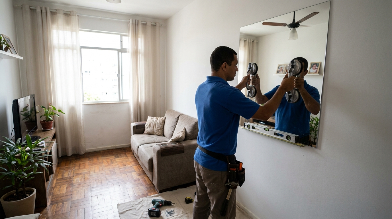 Espelho sob medida com parquet em Campinas-SP