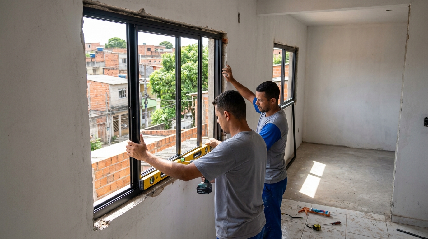 Esquadria de alumínio em obra em Campinas-SP