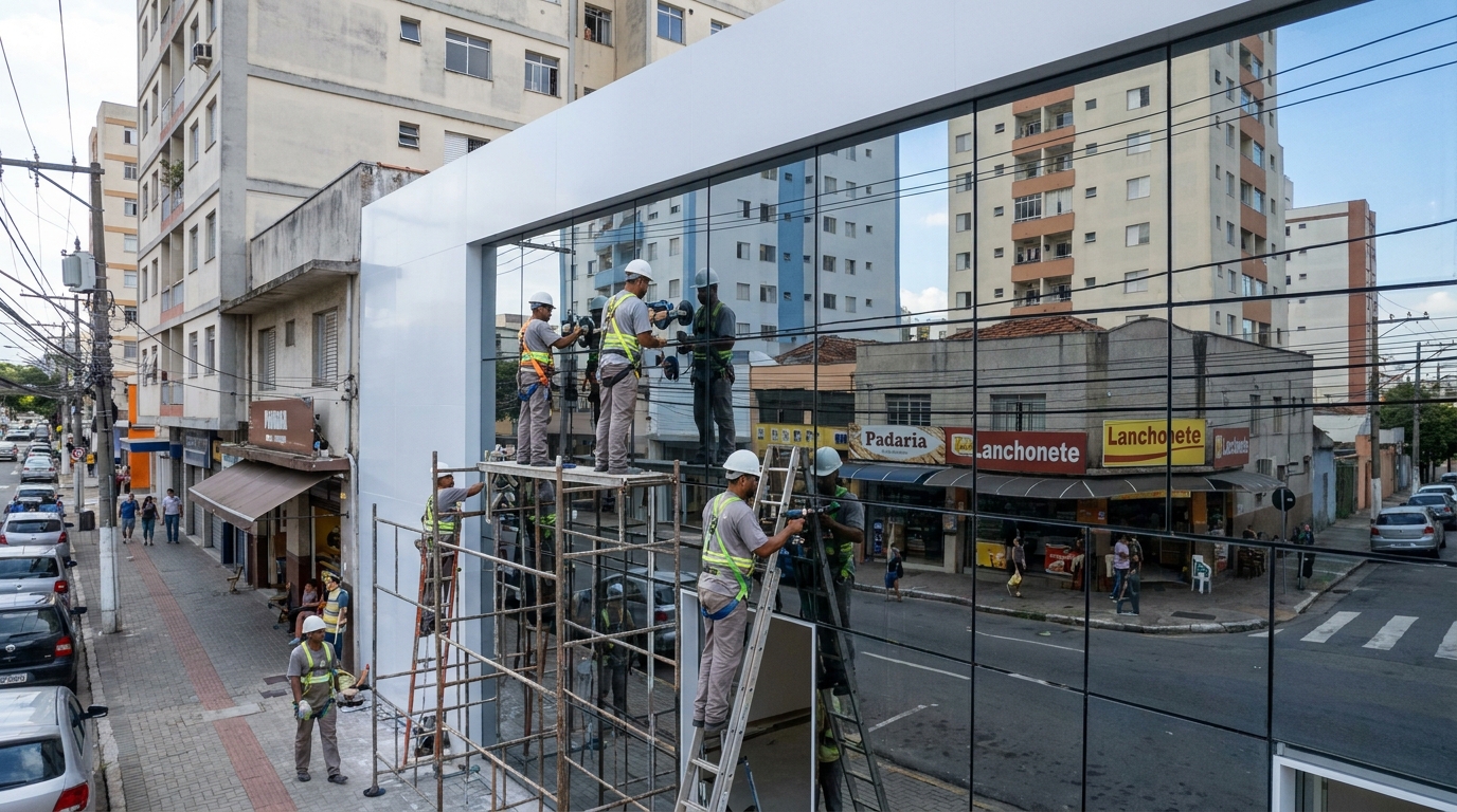 Fachada espelhada em esquina em Campinas-SP