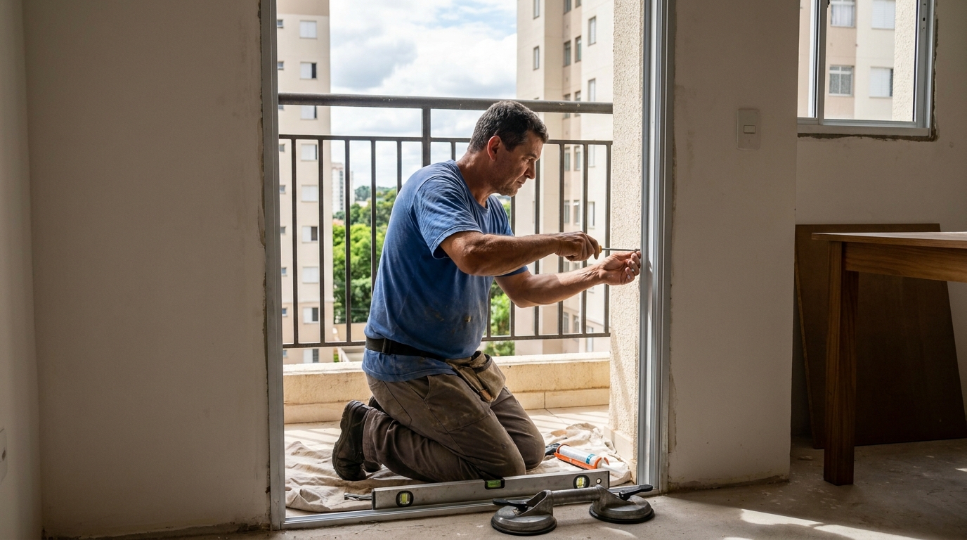 Janela de vidro em apartamento alto em Campinas-SP